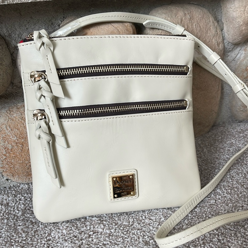 Dooney & Bourke Cream Triple Zip Crossbody Leather Purse